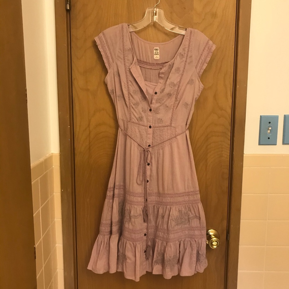 Free People Lilac Embroidered Dress
